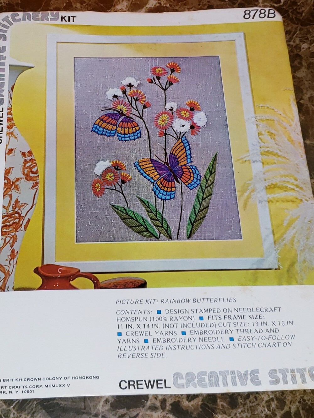 Vintage MCM Crewel Creative Stitchery Kit "Rainbow Butterflies" 878B